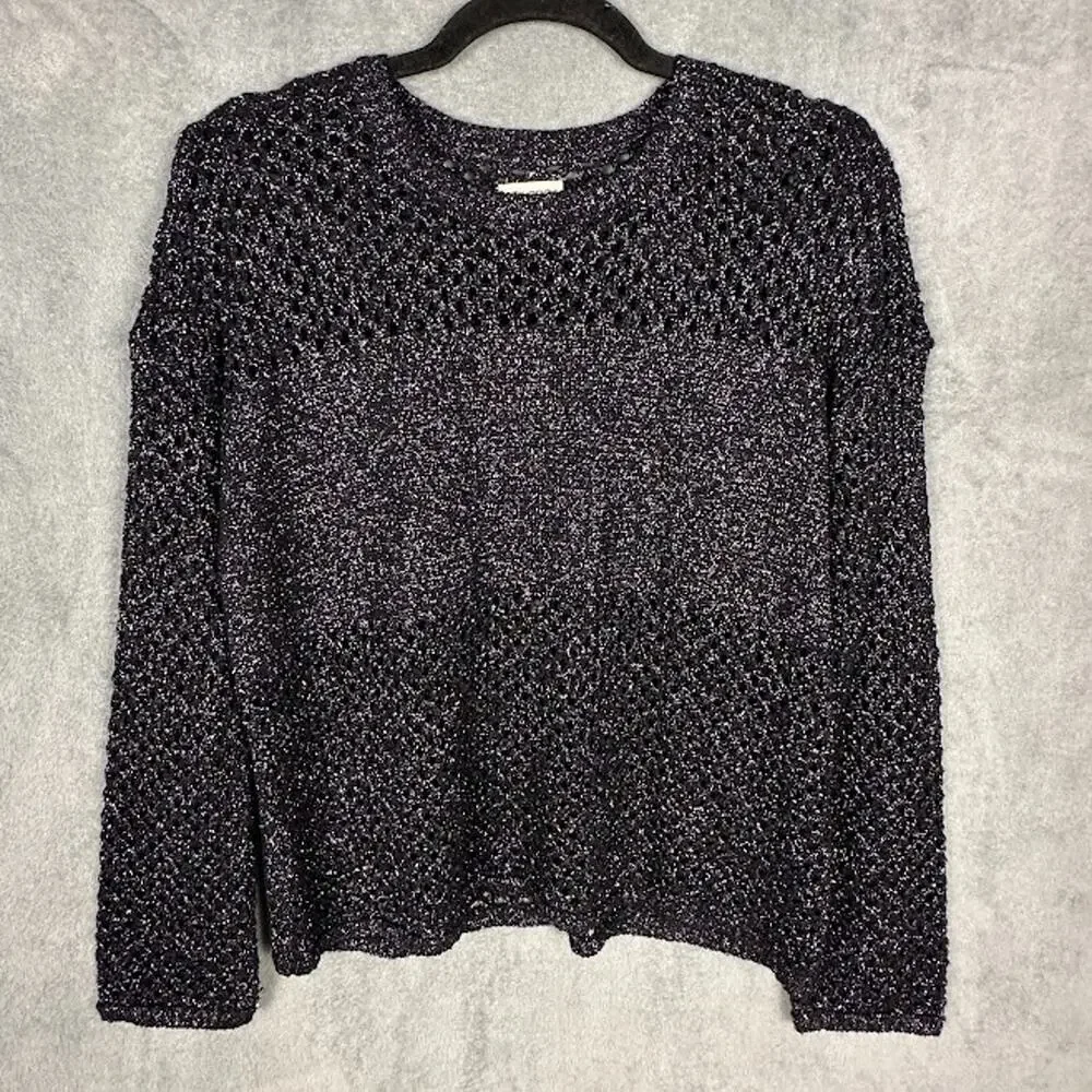 Anthropologie Pilcro Sweater Womens Extra Small Black Metallic Open Knit Party - Picture 2 of 12